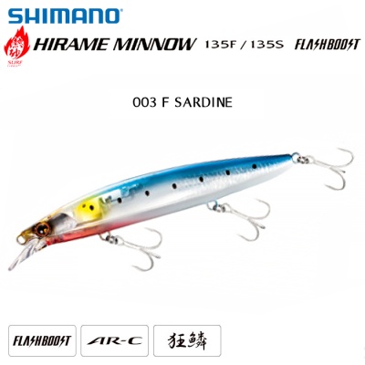 Shimano Hirame Minnow 135S Flash Boost | 003 F SARDINE